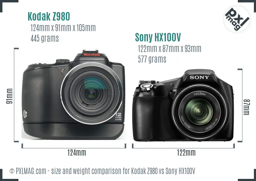 Kodak Z980 vs Sony HX100V size comparison