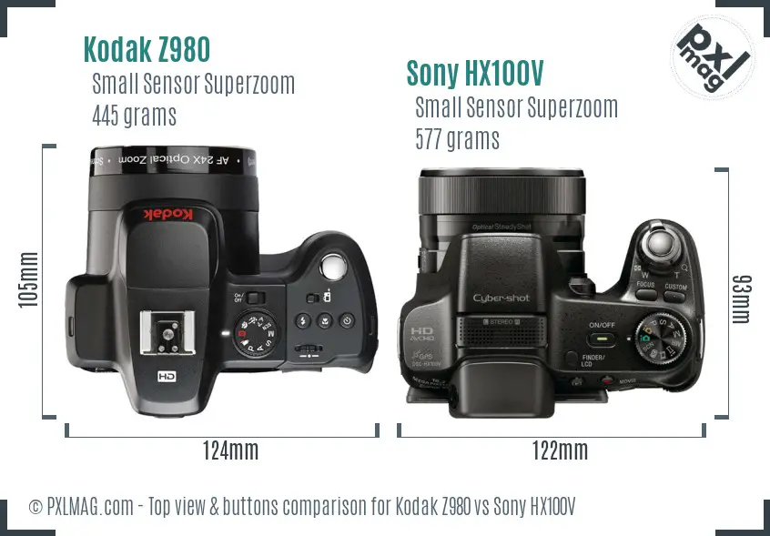 Kodak Z980 vs Sony HX100V top view buttons comparison