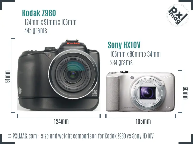 Kodak Z980 vs Sony HX10V size comparison