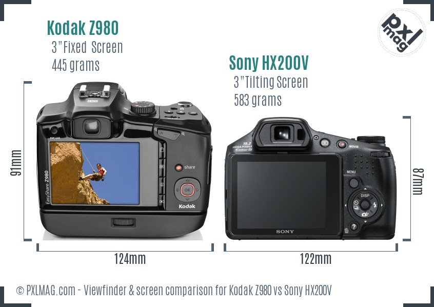 Kodak Z980 vs Sony HX200V Screen and Viewfinder comparison