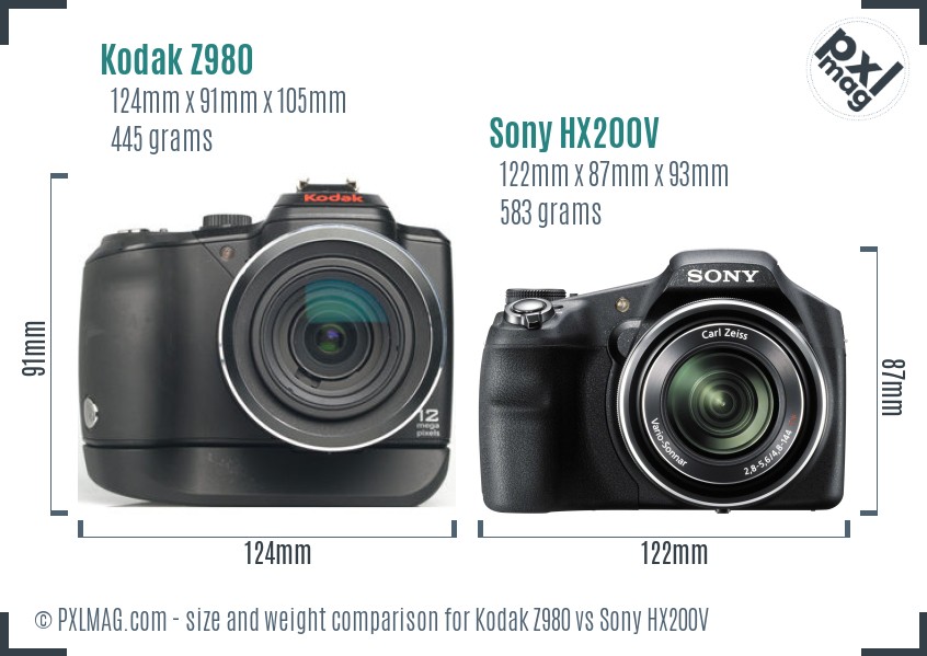 Kodak Z980 vs Sony HX200V size comparison