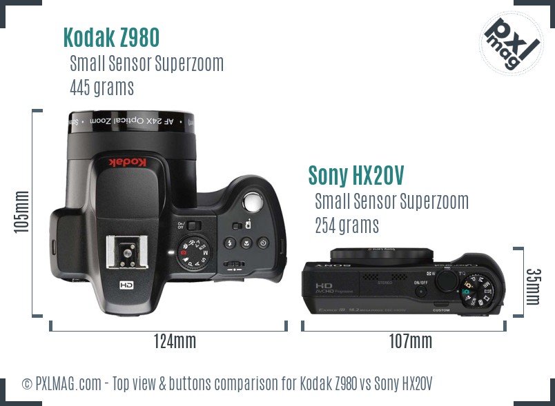 Kodak Z980 vs Sony HX20V top view buttons comparison