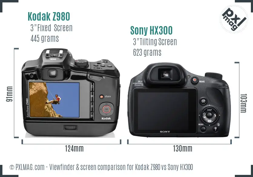 Kodak Z980 vs Sony HX300 Screen and Viewfinder comparison