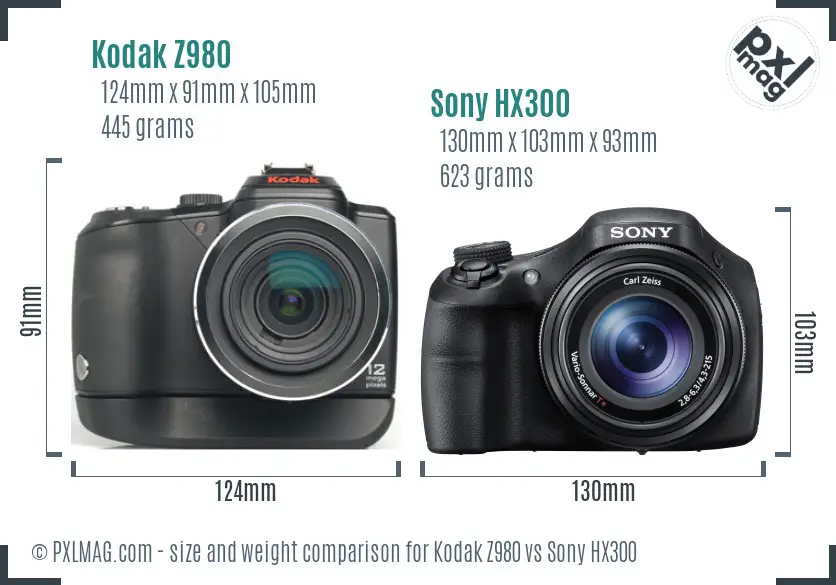 Kodak Z980 vs Sony HX300 size comparison