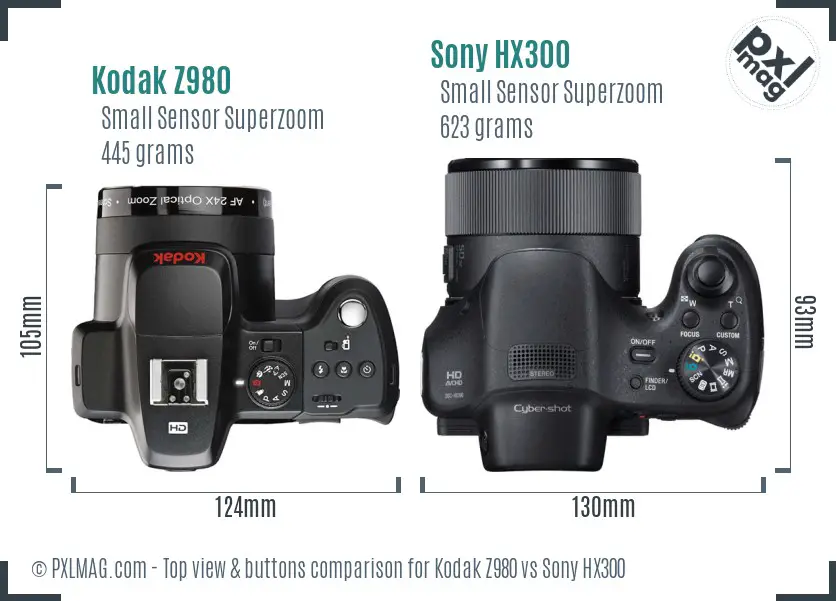 Kodak Z980 vs Sony HX300 top view buttons comparison
