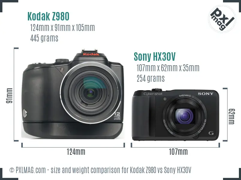 Kodak Z980 vs Sony HX30V size comparison Kodak Z980 vs Sony HX30V size comparison