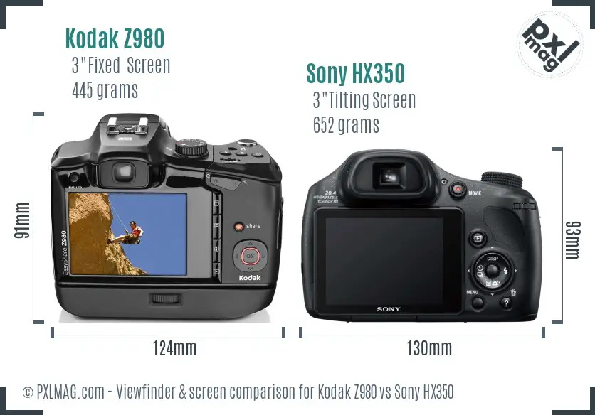 Kodak Z980 vs Sony HX350 Screen and Viewfinder comparison Kodak Z980 vs Sony HX350 Screen and Viewfinder comparison