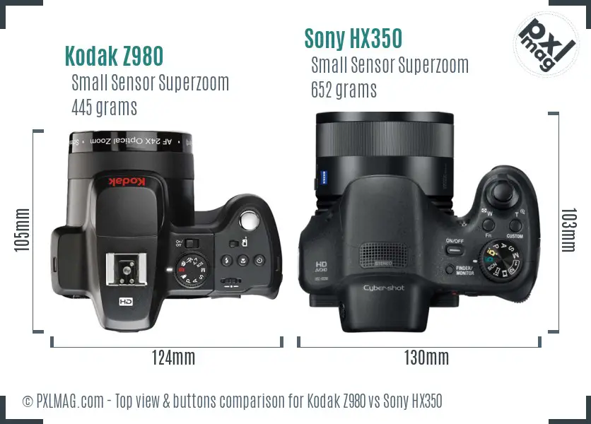 Kodak Z980 vs Sony HX350 top view buttons comparison Kodak Z980 vs Sony HX350 top view buttons comparison