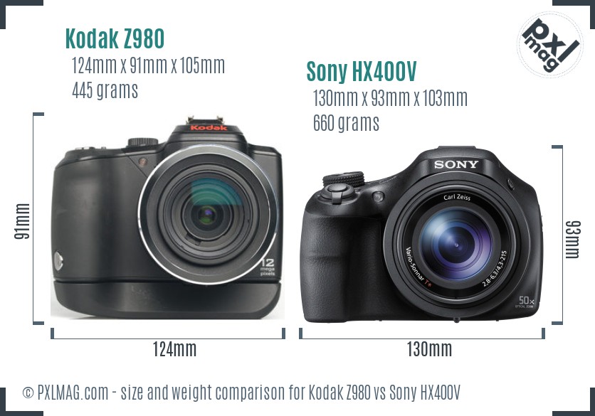 Kodak Z980 vs Sony HX400V size comparison Kodak Z980 vs Sony HX400V size comparison