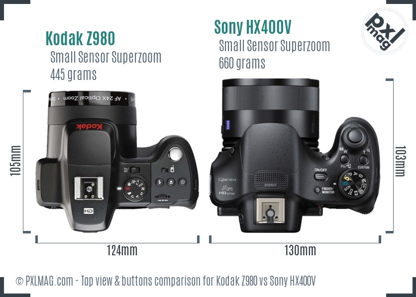 Kodak Z980 vs Sony HX400V top view buttons comparison