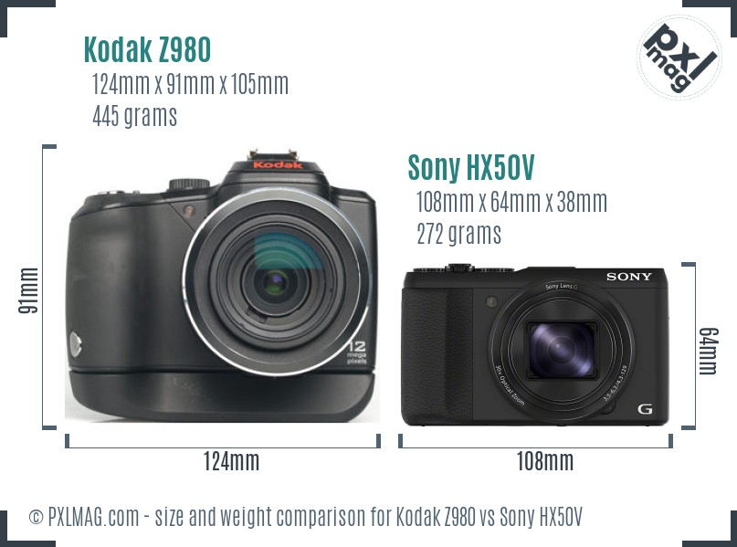Kodak Z980 vs Sony HX50V size comparison
