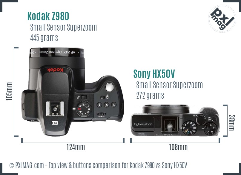 Kodak Z980 vs Sony HX50V top view buttons comparison