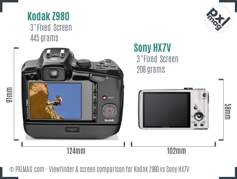 Kodak Z980 vs Sony HX7V Screen and Viewfinder comparison