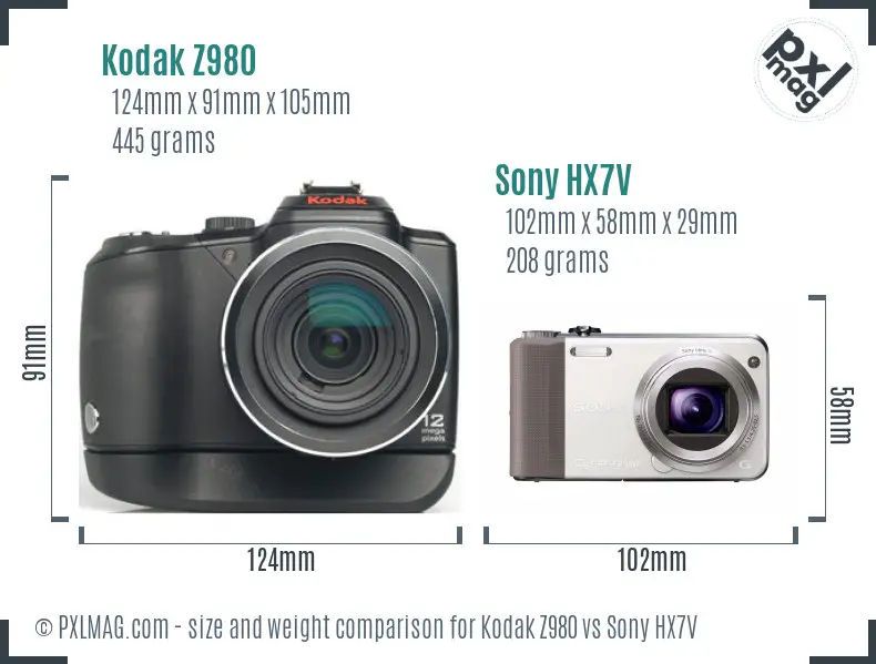 Kodak Z980 vs Sony HX7V size comparison