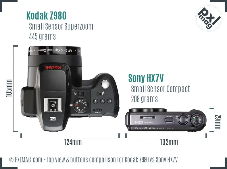 Kodak Z980 vs Sony HX7V top view buttons comparison