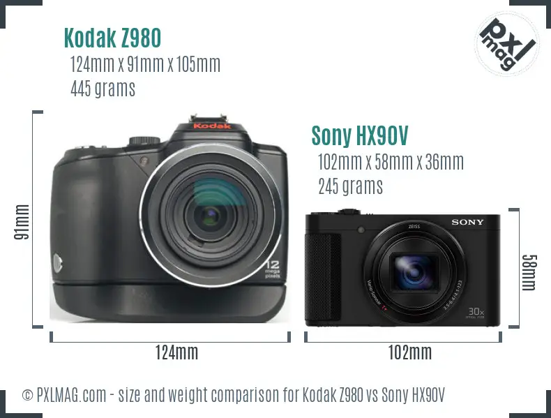 Kodak Z980 vs Sony HX90V size comparison
