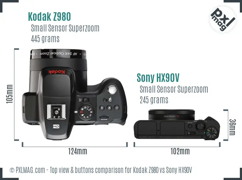 Kodak Z980 vs Sony HX90V top view buttons comparison