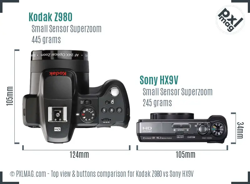 Kodak Z980 vs Sony HX9V top view buttons comparison