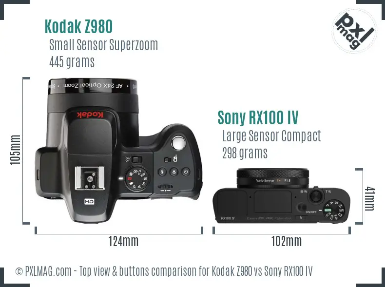 Kodak Z980 vs Sony RX100 IV top view buttons comparison
