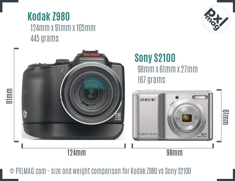 Kodak Z980 vs Sony S2100 size comparison
