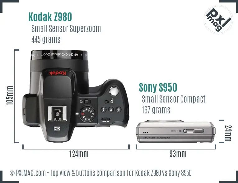 Kodak Z980 vs Sony S950 top view buttons comparison Kodak Z980 vs Sony S950 top view buttons comparison