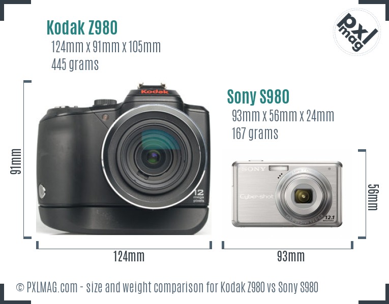 Kodak Z980 vs Sony S980 size comparison