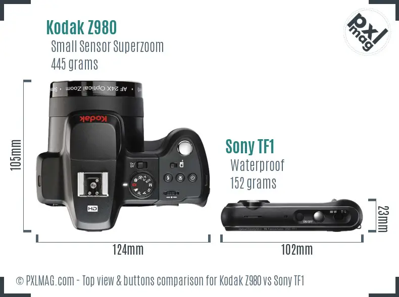 Kodak Z980 vs Sony TF1 top view buttons comparison Kodak Z980 vs Sony TF1 top view buttons comparison