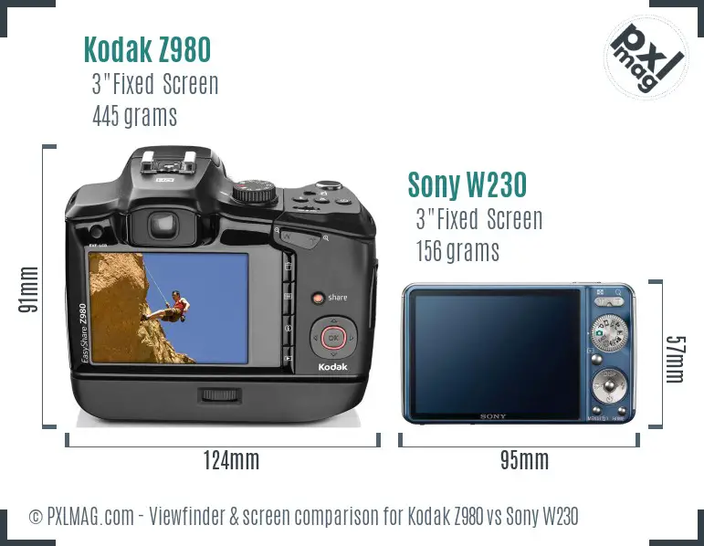 Kodak Z980 vs Sony W230 Screen and Viewfinder comparison
