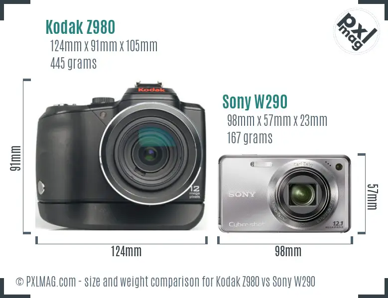 Kodak Z980 vs Sony W290 size comparison