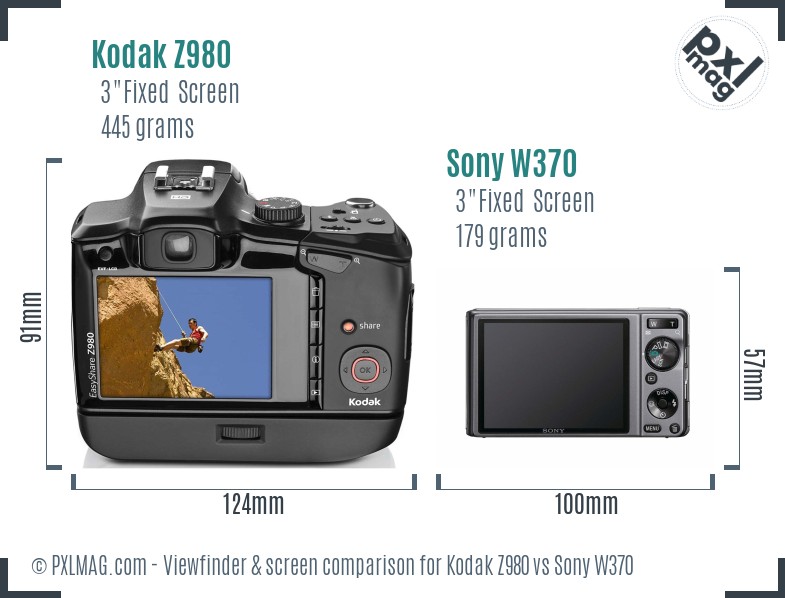 Kodak Z980 vs Sony W370 Screen and Viewfinder comparison