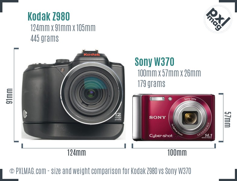 Kodak Z980 vs Sony W370 size comparison