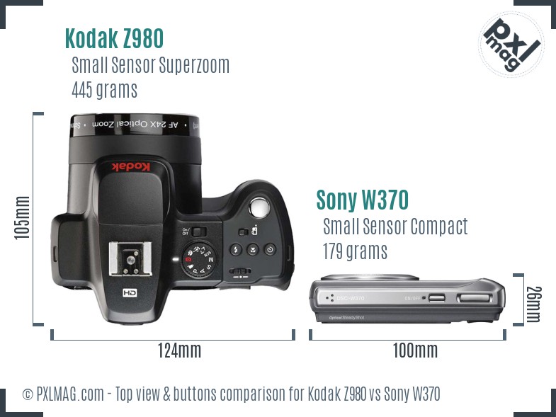 Kodak Z980 vs Sony W370 top view buttons comparison