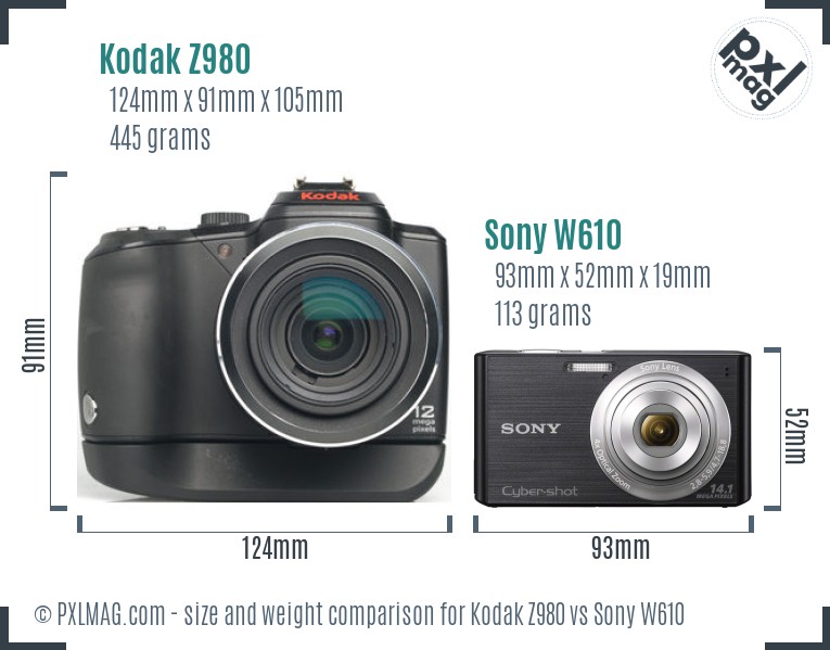 Kodak Z980 vs Sony W610 size comparison