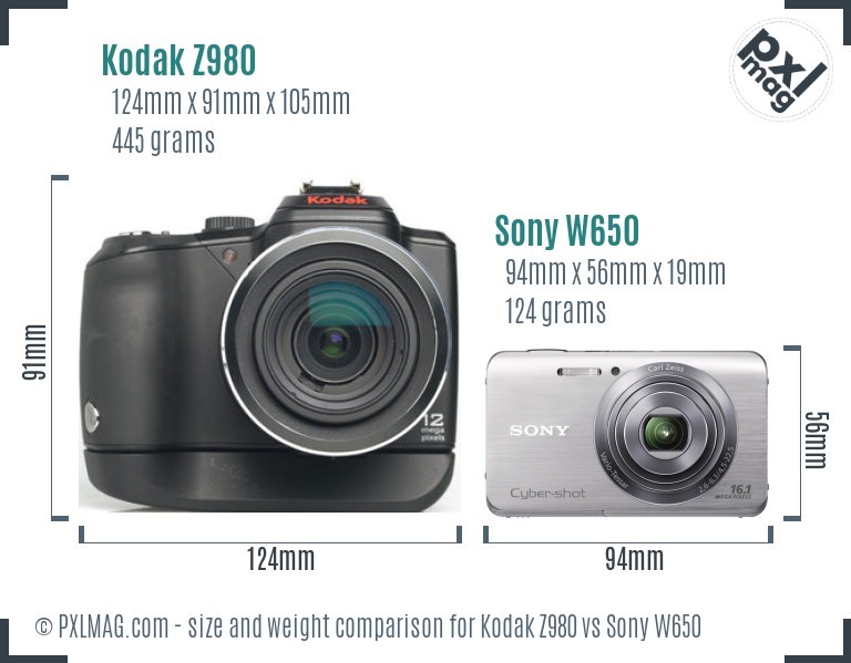 Kodak Z980 vs Sony W650 size comparison
