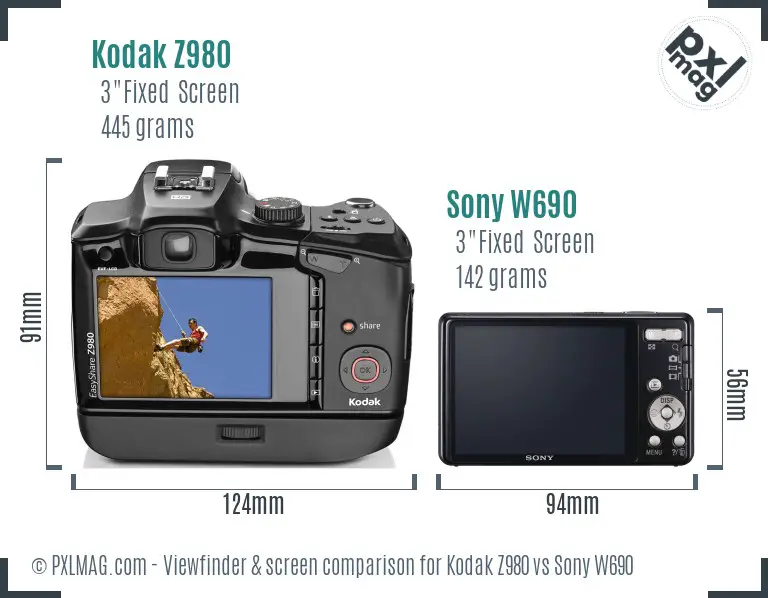 Kodak Z980 vs Sony W690 Screen and Viewfinder comparison