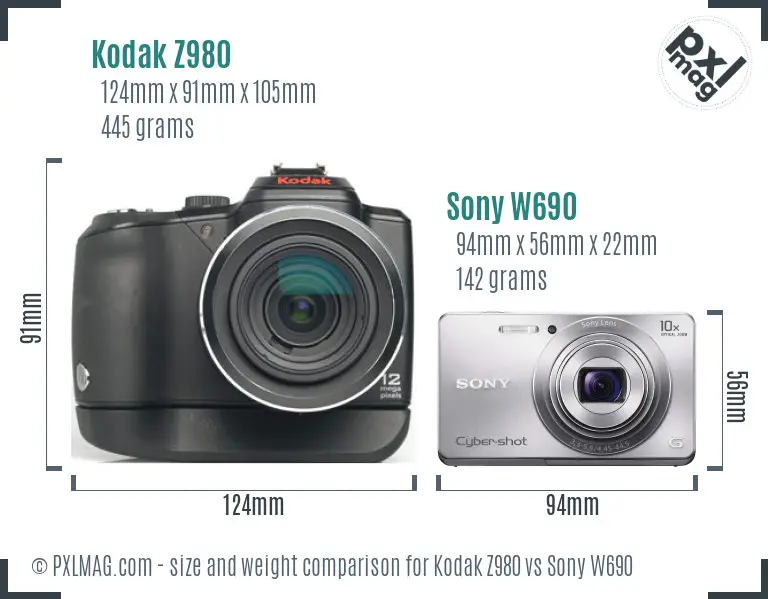 Kodak Z980 vs Sony W690 size comparison