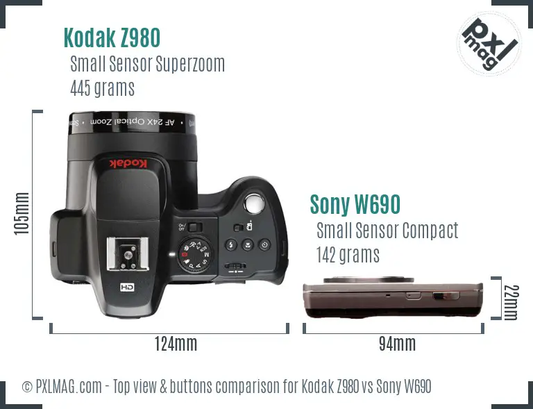 Kodak Z980 vs Sony W690 top view buttons comparison