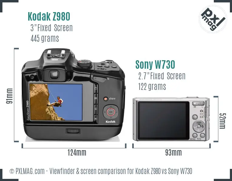 Kodak Z980 vs Sony W730 Screen and Viewfinder comparison