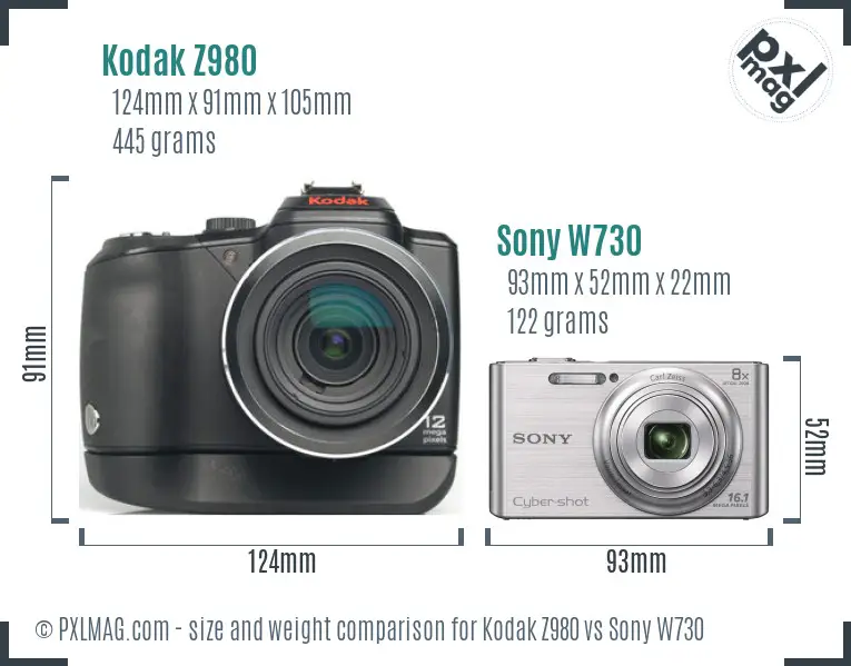 Kodak Z980 vs Sony W730 size comparison