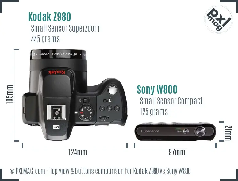 Kodak Z980 vs Sony W800 top view buttons comparison