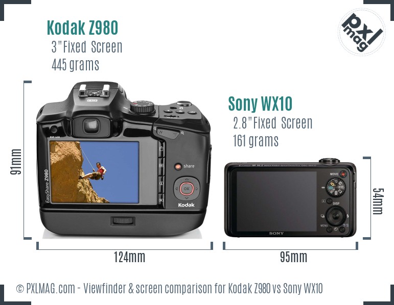 Kodak Z980 vs Sony WX10 Screen and Viewfinder comparison