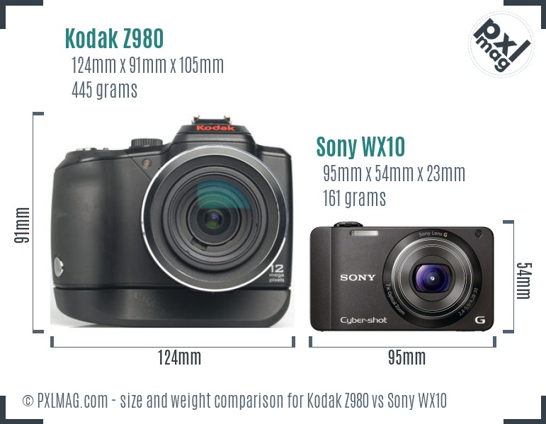 Kodak Z980 vs Sony WX10 size comparison
