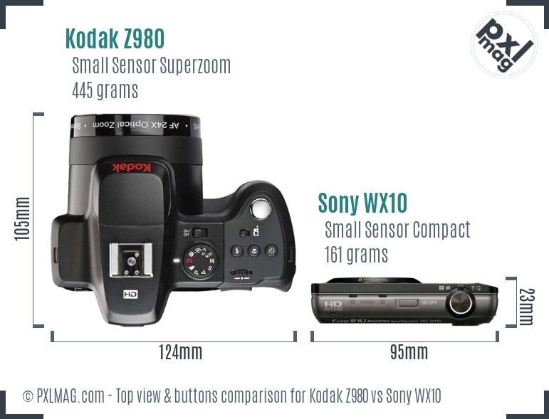 Kodak Z980 vs Sony WX10 top view buttons comparison