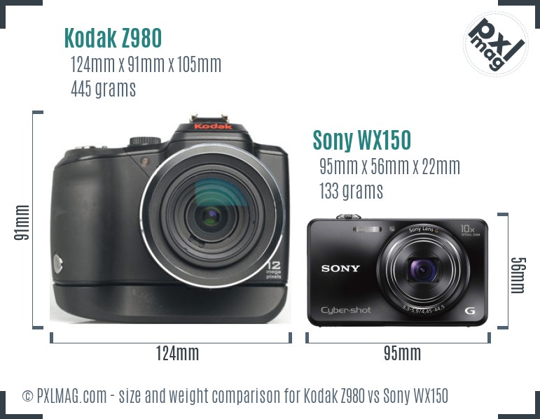 Kodak Z980 vs Sony WX150 size comparison Kodak Z980 vs Sony WX150 size comparison
