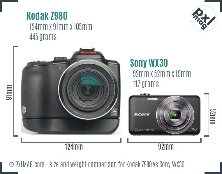 Kodak Z980 vs Sony WX30 size comparison