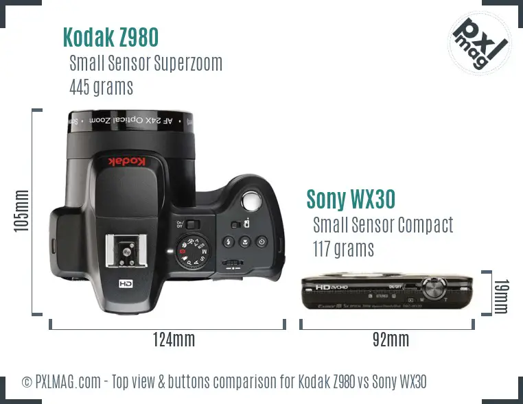 Kodak Z980 vs Sony WX30 top view buttons comparison