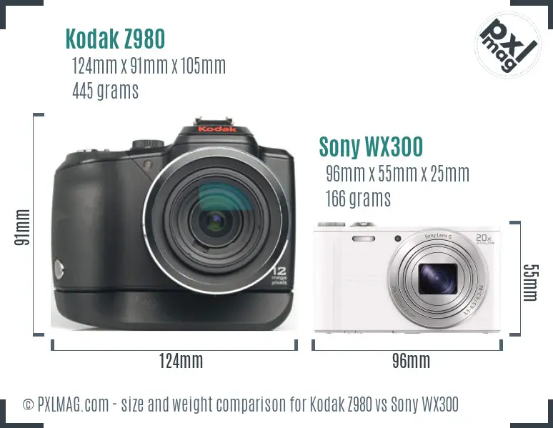 Kodak Z980 vs Sony WX300 size comparison