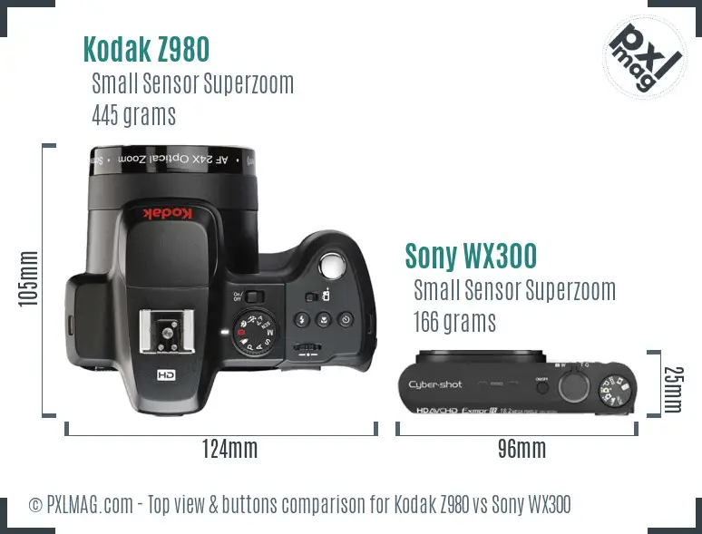 Kodak Z980 vs Sony WX300 top view buttons comparison