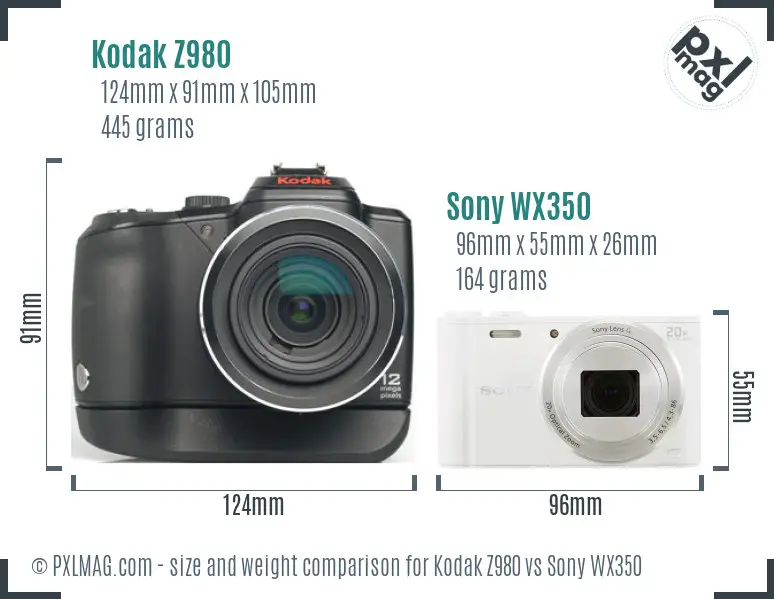 Kodak Z980 vs Sony WX350 size comparison