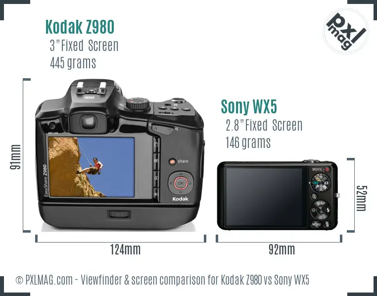 Kodak Z980 vs Sony WX5 Screen and Viewfinder comparison